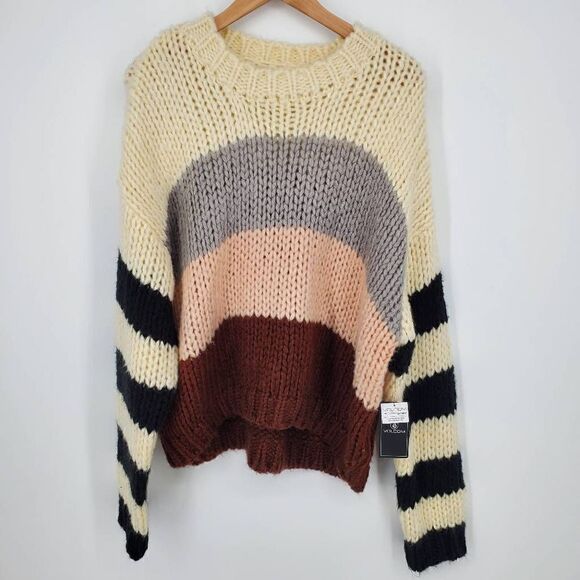 Volcom Women's Chunky Striped Classy Time Sweater Black White Brown‎ Size 16W/16 - Picture 4 of 8